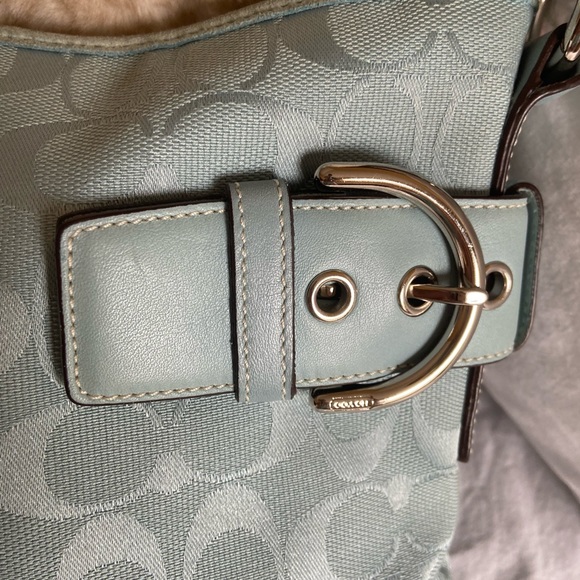 Vintage Blue Coach Signature Canvas & Leather/Suede Bucket Bag - Pale Blue - Picture 3 of 8